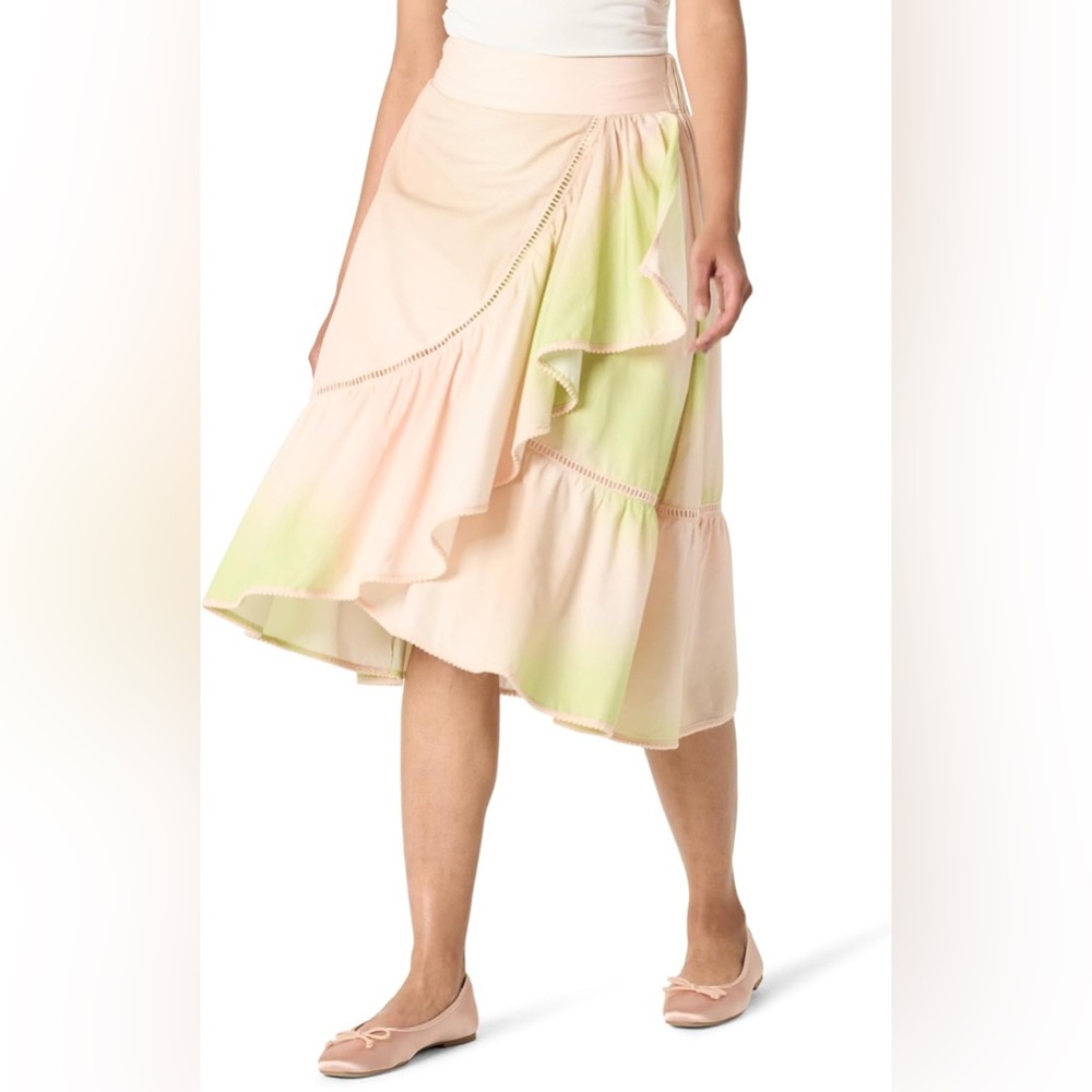 The Drop Women’s Abstract Print Ruffled Midi Skirt with Bobble Trim - Picture 4 of 11